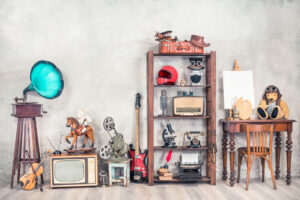 Image of a shelf with family treasures on it